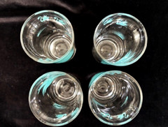 1960s Glass SWAN CATTAIL AQUA BLUE Clear Glasses Tumblers- Set of 4 – 5.25″H MCM
