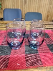 Set of 4 Vintage Libbey 4″ Glass Juice Tumblers Tempo Cobalt Blue Roly Poly