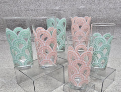 VTG Fiesta Culver Arches Rainbow Highball 16oz Glasses Set of 6 Pink Green