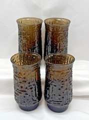 Vintage Smoke Brown Bark Textured Juice Glasses Set of 4 MCM Flared Tumbler 5.5”