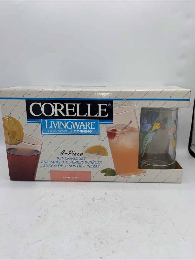 Set of 8 Vintage Corelle 16 oz Glassware Tumblers – Friendship Pattern 1990s New