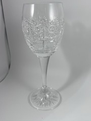 Bohemia Crystal Queens Lace Cut Port Wine Footed Tumbler Glass Vintage 6oz 7.25”