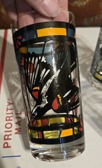 4 Vtg Glass Tumblers Stained Glass Bird Motif Blue Jay Cardinal Oriole Blackbird