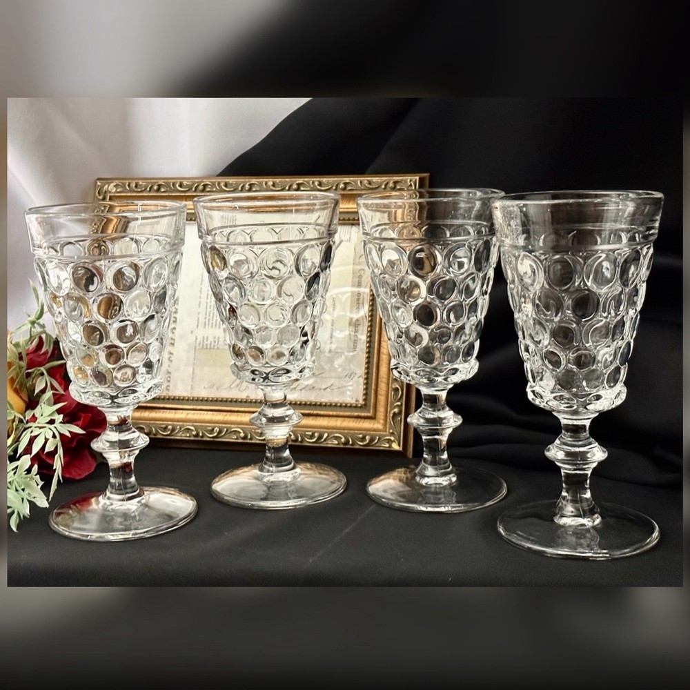 Westmoreland Thousand Eye Juice Glasses Set 4 Clear Stemmed Vintage Glasses
