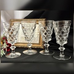 Westmoreland Thousand Eye Juice Glasses Set 4 Clear Stemmed Vintage Glasses