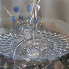Vintage Milleflori Italy Designer Stephen Kramer Blue Swirl Dot Martini Glasses