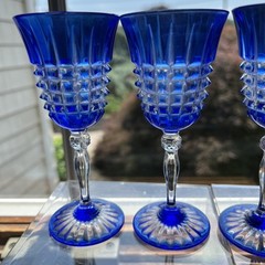 (4) Cristal D’Arques PAVANE 5” Blue Cut To Clear Cordials