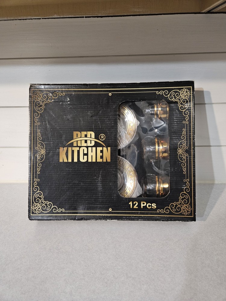 Vintage «Red Kitchen» Glassware Set In Original Box Retro 12 Piece