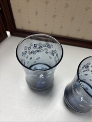 Vintage Set Of 4 Libbey Blue, Daisy Spring Blossom Strawflower Glasses , 5.5”