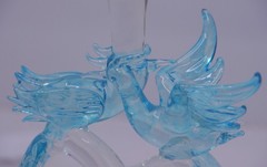 VINTAGE MURANO? BIMINI? BLOWN ART GLASS GOBLET WITH BLUE BIRDS STEM, 8.75 IN.