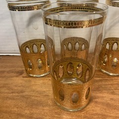 GORGEOUS VTG Set of 7 MCM Culver 22kt Gold Antigua Highball Glasses Barware