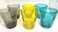 CTM Italy Samoa Comtesse Milano Yellow/Blue/Gray Water Glasses Set of 6 Marked