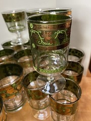 24 Piece- Vintage Barware CERA Golden Grapes Green Greek Columns MCM Huge Lot