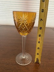 STUNNING VTG Amber Cut To Clear CRISS CROSS & FAN Wine Glass 7.5″H