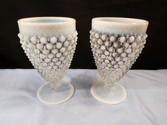 Set of 2 Fenton French Opalescent Glass Hobnail Footed Ice Tea Tumblers Goblets