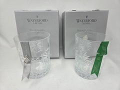 Two Waterford Snowflake Wishes Crystal Double Old Fashioned w/Charms, Boxes