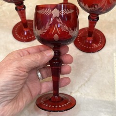 4 Vtg Bohemian Cut to Clear Ruby Red Stemware