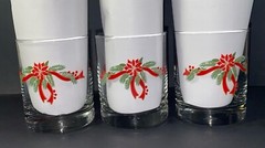 Anchor Hocking Christmas Poinsettia And Ribbon 10 OZ FASHIONED GLASSES Lot Of 3