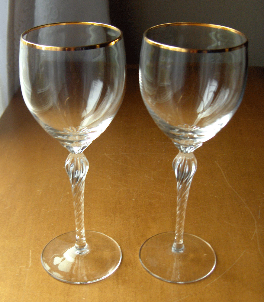 Lenox Monroe wine goblet pair~crystal stemware~USA~7 5/8 inches tall~Pristine
