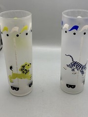 Libbey MCM Carousel MERRY Go Round 2 Glasses Tom Collins Frosted