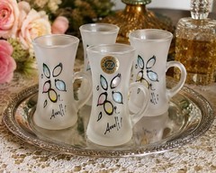 Vintage Bohemian Style Hand Cut Cristal Frosted Cordial Glasses Set 4 Signed