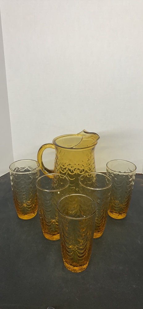 VTG Libbey 7 Piece Beverage Set, Amber , Now 6 Piece, NIB, Pitcher & Tumblers