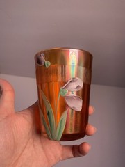 Fenton Iris Enameled Prism Band Marigold Carnival Tumbler c1920’s