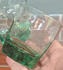 2 Vintage Libbey CHIVALRY Spanish Green Old Fashioned Rocks Textured Glasses