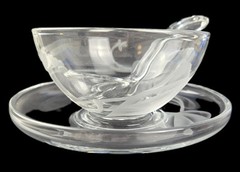 Vintage Fostoria Morning Glory Carved Glass 3-piece Mayo Set
