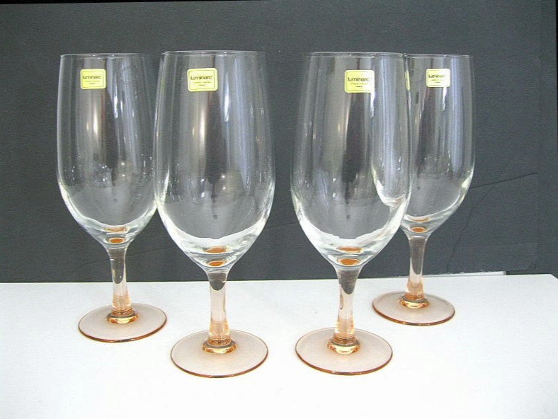 Cristal D’Arques LUMINARC ‘Rose’ Pink Stem Iced Tea 8.25″ Glasses 16 oz NIB