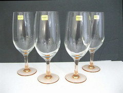 Cristal D’Arques LUMINARC ‘Rose’ Pink Stem Iced Tea 8.25″ Glasses 16 oz NIB