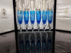 Faberge Odessa Sky Blue Colored Crystal Champagne Flutes NIB