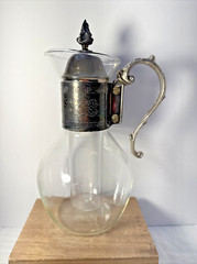 Vintage Glass Claret Wine Carafe Pitcher and Ice Tube Insert Silverplate Ornate