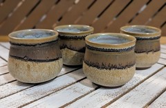 Vintage Handmade Kamini Pottery Greece Ceramic Cups Set of 4 Art Pottery