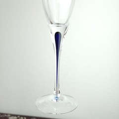 Pair Vintage 1950s Orrefors Sweden Crystal Champagne Flutes Intermezzo Dark Blue