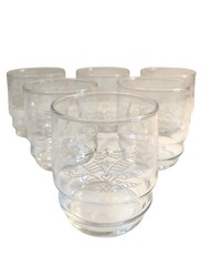Vintage Flat Tumbler Recollection White Decal Pattern Indiana Glass Set Of 6