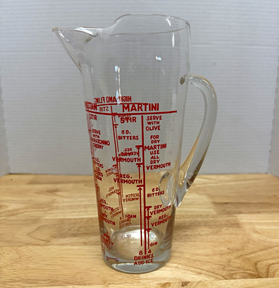 Glass Cocktail Recipe Pitcher w/ Handle & Spout