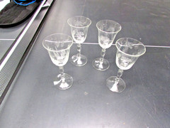 Set Of 4 Etched Crystal Water Wine Goblets Floral & Wheat Pattern 6 1/2″ Tall