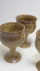 Handmade Art Dripped Pottery Wine Goblets Set Of 4 Stoneware Clay
