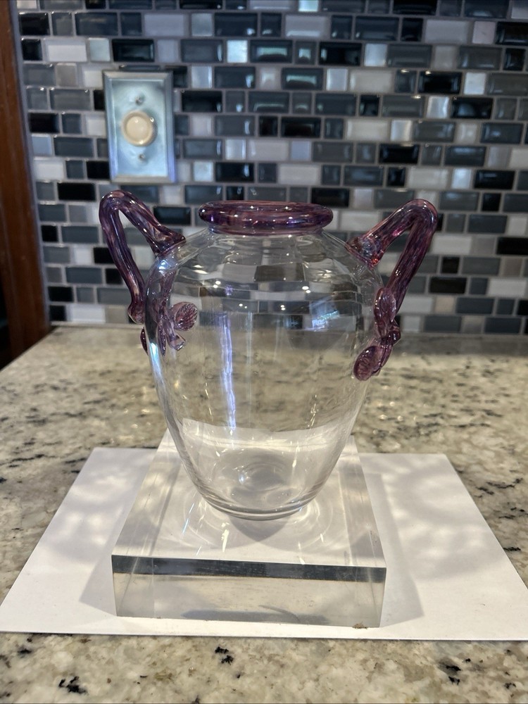 STEUBEN-Carder Era Colorless & Amethyst Cintra ‘Mat-Su-No-Ke’ Bud vase 6.25″