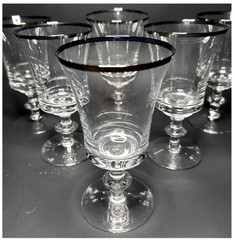 Set of 6~ Gorham Crystal Cavalier Wide Platinum Silver Band Wine Goblet Glasses