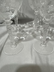Set of 4 Tiffin-Franciscan Persian Pheasant Etched Cordial Glasses, Optic stem