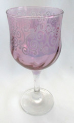 Set of 4 Cristalleria Fumo Cranberry Etched Swirl Wine Glasses- Made in Italy