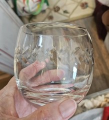 Vintage Clear Etched «Laurel» Roly Poly Lowball Cocktail Glasses Barware Set/6