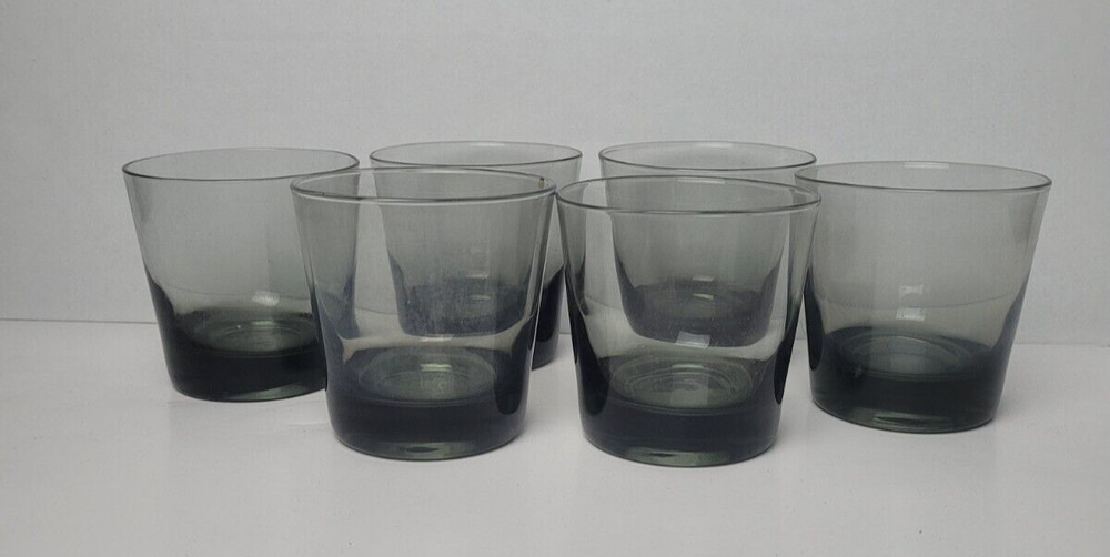 Vintage Libbey Classic Smoke Gray Low Ball Barware Glasses Tumblers Set 6pcs