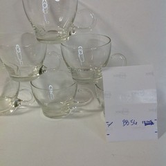Clear Glass Punch Tea Cups Unique Handle Vintage Mid Century Set Of 6