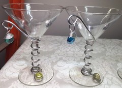 Vintage Original DARY REES martini glass Set (4) silver wire, multi-color beads