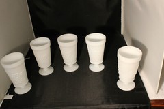 Lot of 5 Pedestal 8 ounce Glasses Grape Themed Milk Glass