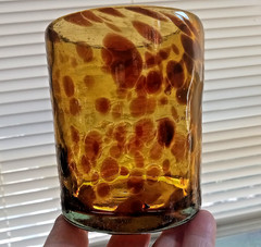 Hand Blown Glass Amber Tortoise Shell Leopard Tumbler Drinking Glass Pontil MCM