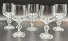 Vtg. Bohemia Crystal Claudia Prism Ball Stem Wine Glasses Set Of 5 – Elegant